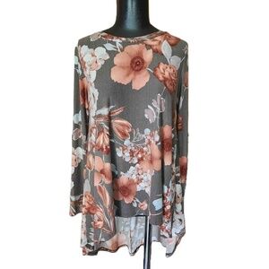 LOFT Floral Print Long Sleeve Tunic Blouse Size Medium